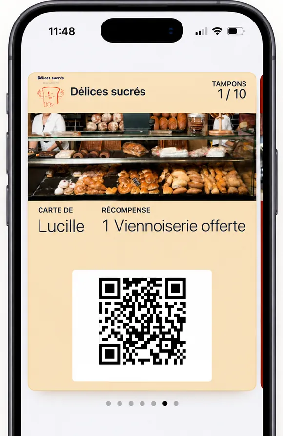 Carte de fidélité VOSTRAI à jour dans le Wallet du client : tampons, récompense et QR code